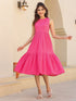 Janasya Women's Pink Pure Cotton Schiffli Tiered Dress